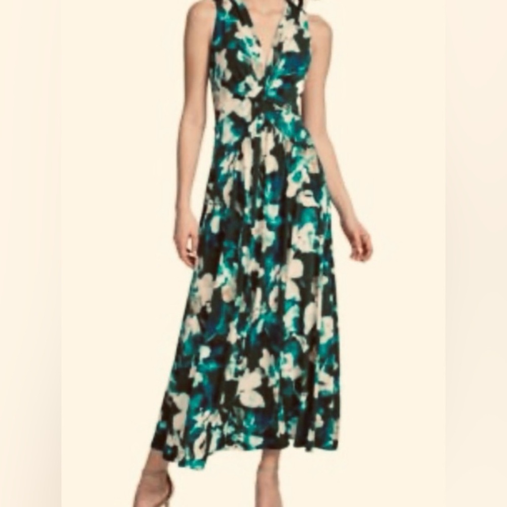 Calvin Klein Black and Teal Floral Midi Dress